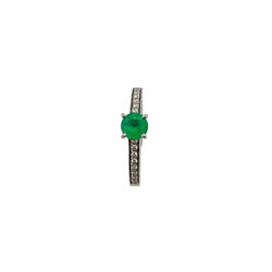 Bague Solitaire GEMMYO "Little Lady Pavée" en platine, émeraude et diamants - Castafiore