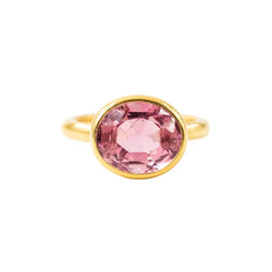 Bague Solitaire MARIE-HÉLÈNE DE TAILLAC "Princesse" en or jaune et tourmaline rose - Castafiore