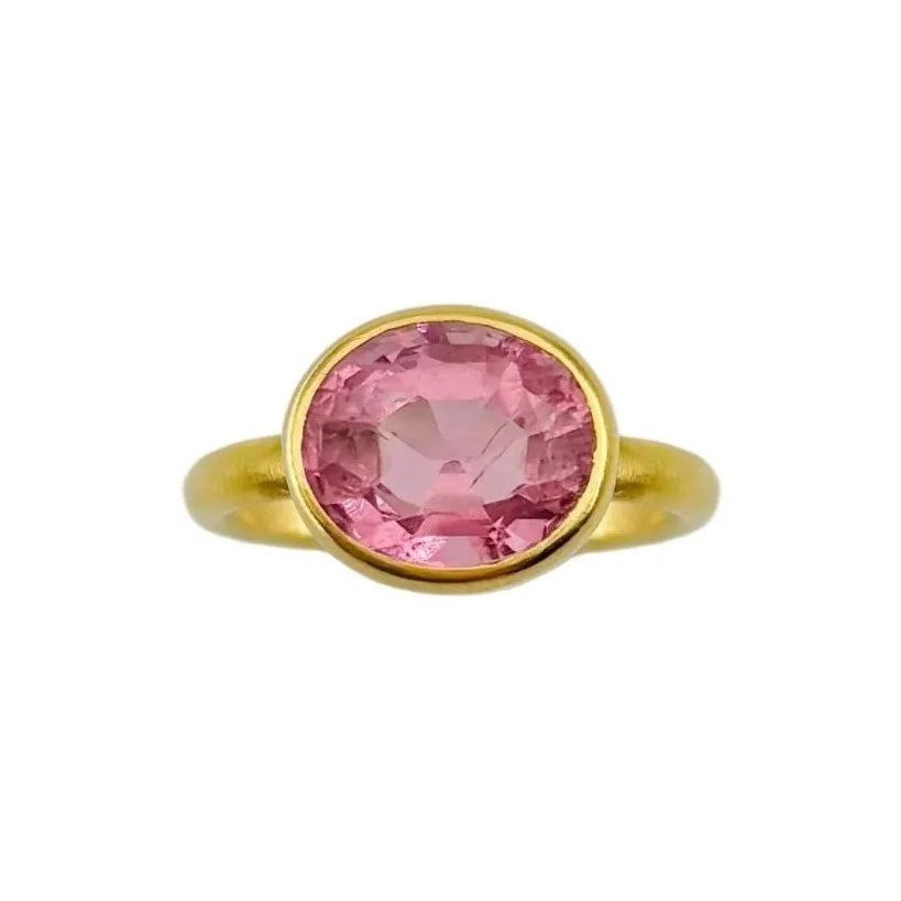 MARIE-HÉLÈNE DE TAILLAC "Princess" Solitaire Ring in 22-carat yellow gold with a pink Tourmaline