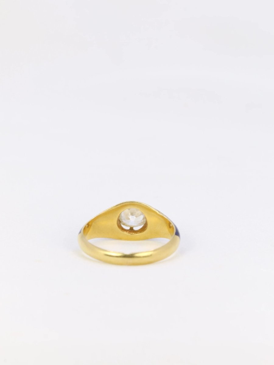 Bague solitaire or jaune diamant émail bleu - Castafiore