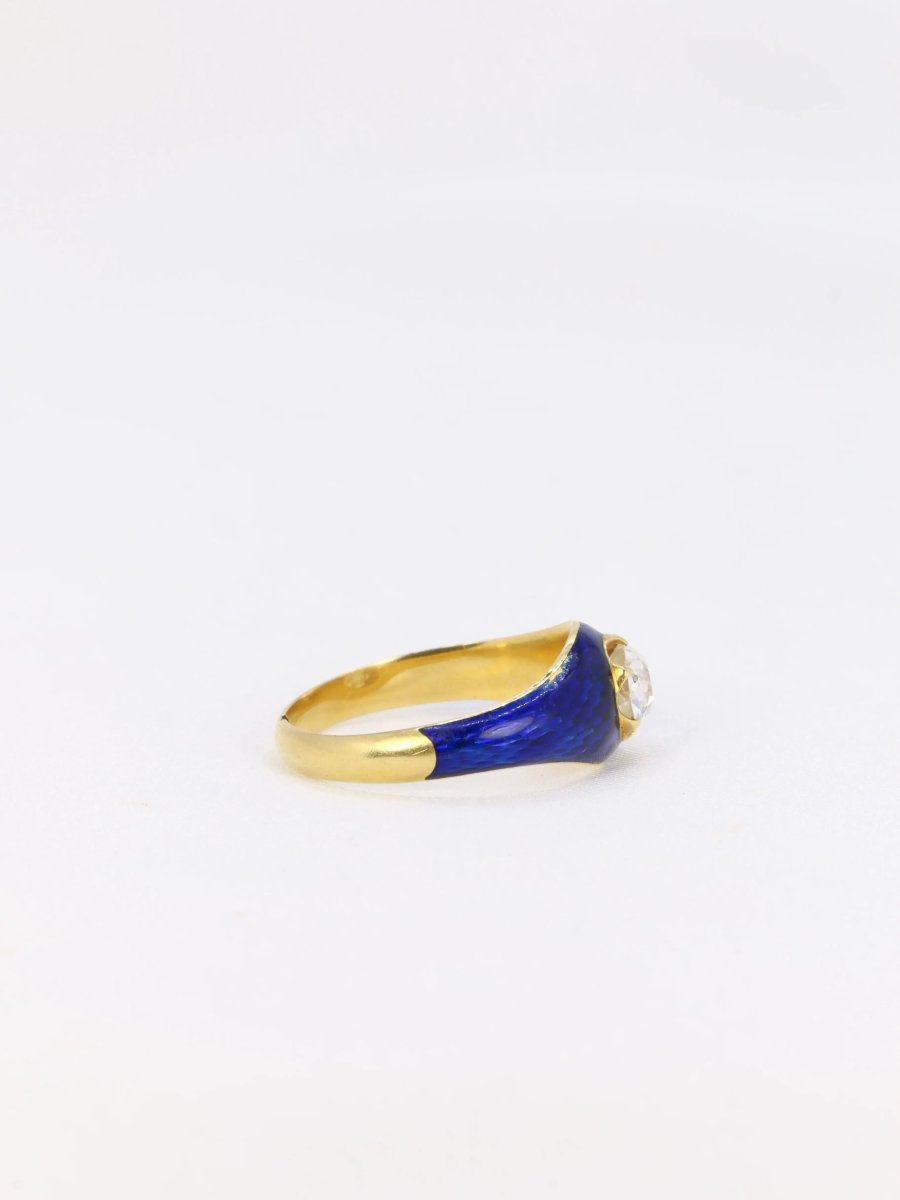 Bague solitaire or jaune diamant émail bleu - Castafiore