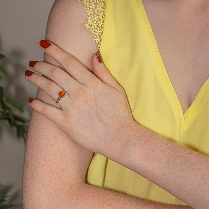 Bague Solitaire Or rose Corail - Castafiore