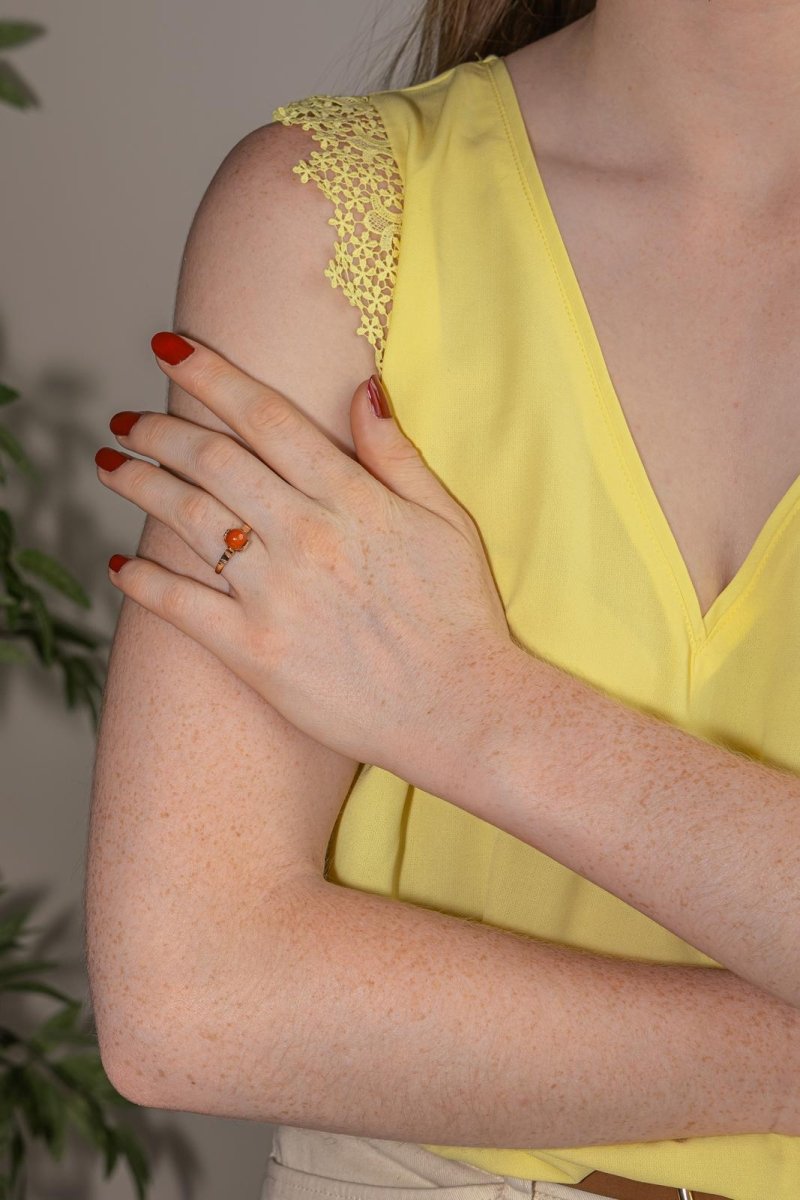 Bague Solitaire Or rose Corail - Castafiore