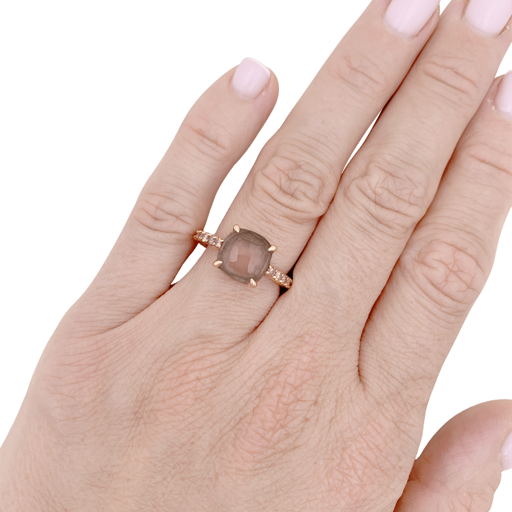 Bague Solitaire POMELLATO "Baby" en or rose, quartz et diamants - Castafiore