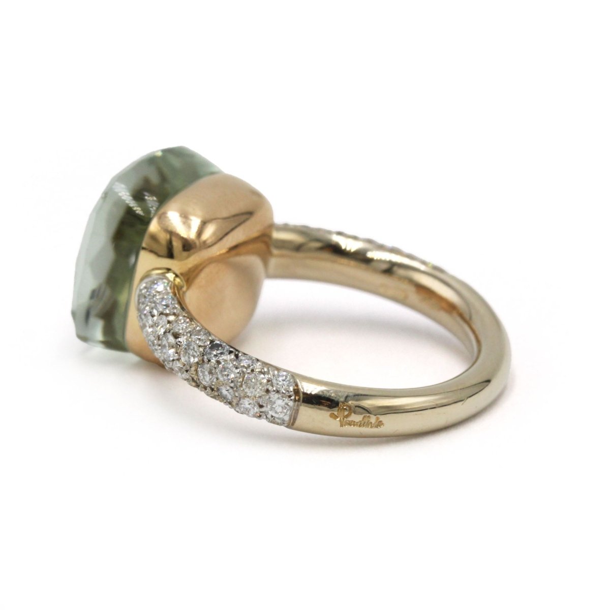 Bague Solitaire POMELLATO "Nudo Classic" en or blanc, or rose, prasiolite et diamants - Castafiore