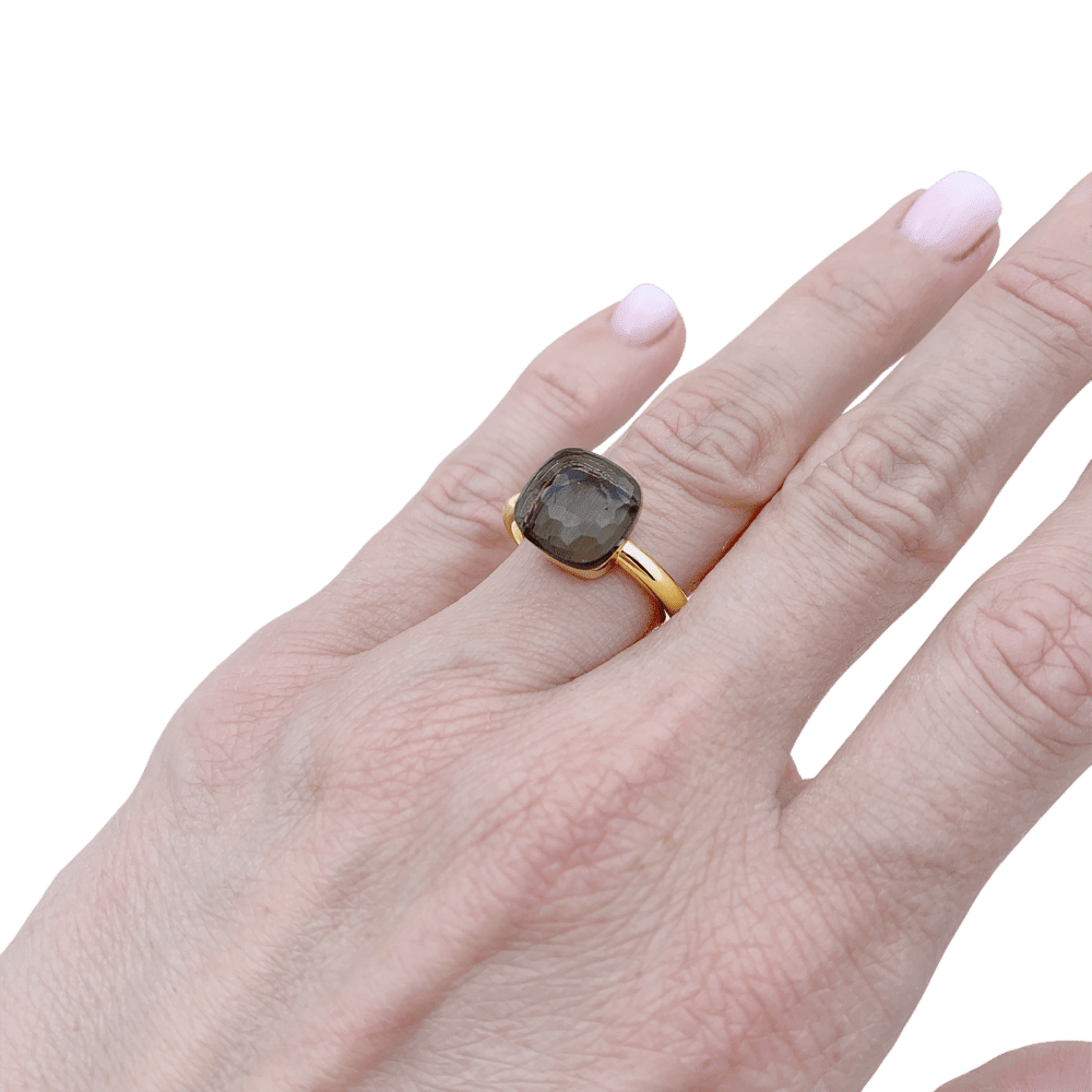 Ring Pomellato, "Nudo Classique", two golds and smoky quartz.
