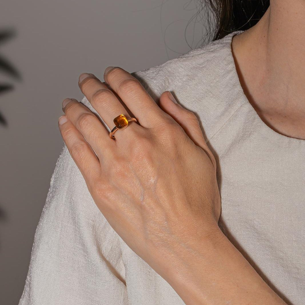 Bague Solitaire POMELLATO "Nudo" en or rose et citrine - Castafiore