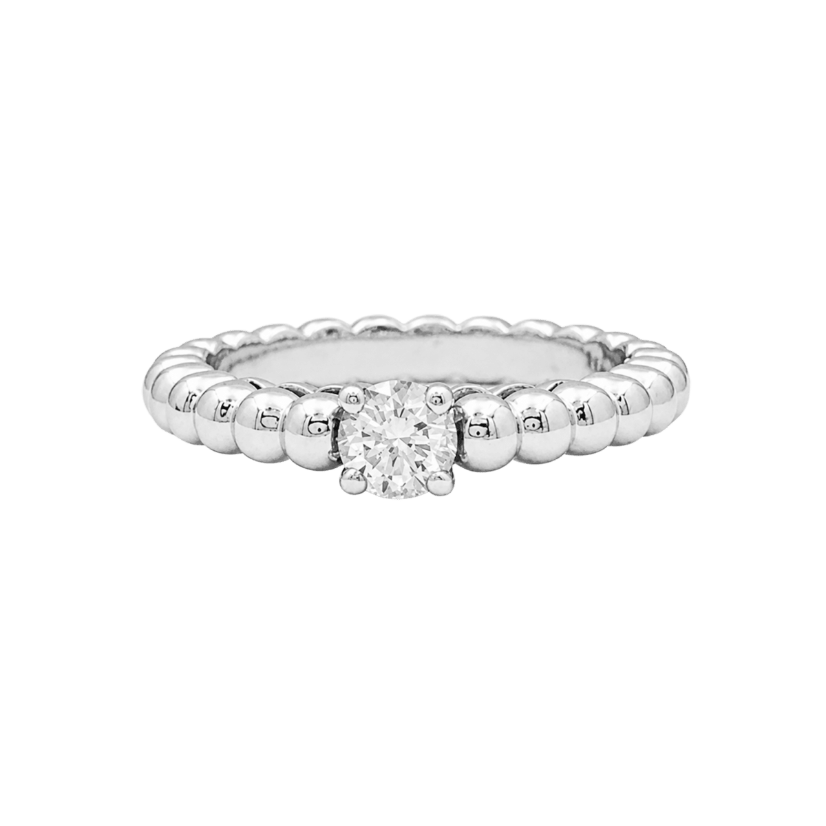 Bague Solitaire VAN CLEEF & ARPELS "Solitaire Perlée" en or blanc et diamant - Castafiore