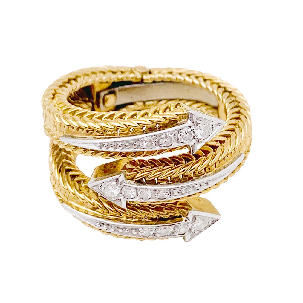 Bague Sterlé or jaune, platine, diamants. - Castafiore