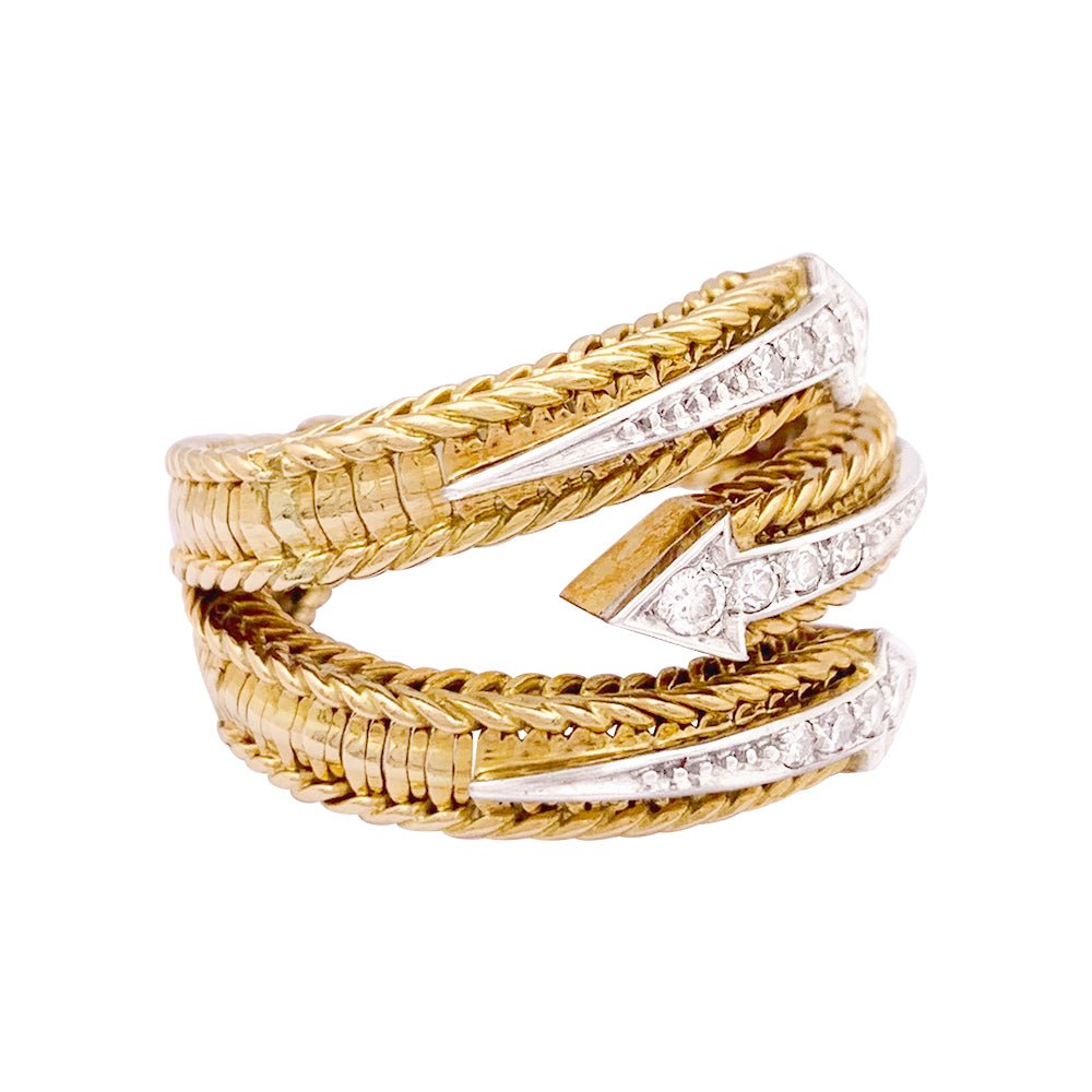 Bague Sterlé or jaune, platine, diamants. - Castafiore