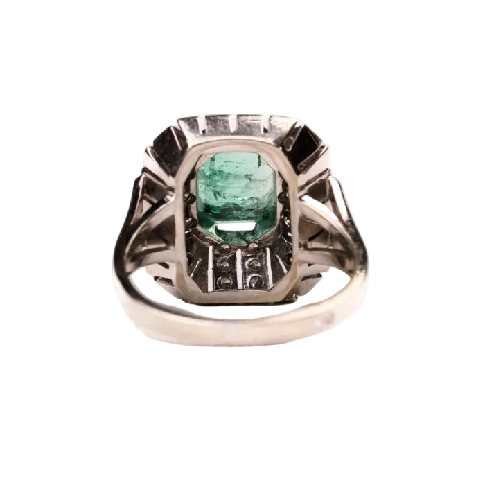 Bague style Art Déco émeraude colombienne en or blanc et platine - Castafiore