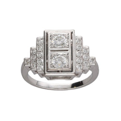 Bague style art déco en or gris 18k avec 0,90 Cts de diamants brillants. Taille 54 - 55. - Castafiore