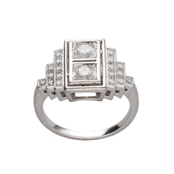 Bague style art déco en or gris 18k avec 0,90 Cts de diamants brillants. Taille 54 - 55. - Castafiore