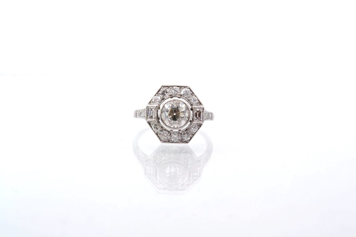 Bague style art déco en platine sertie de diamants - Castafiore
