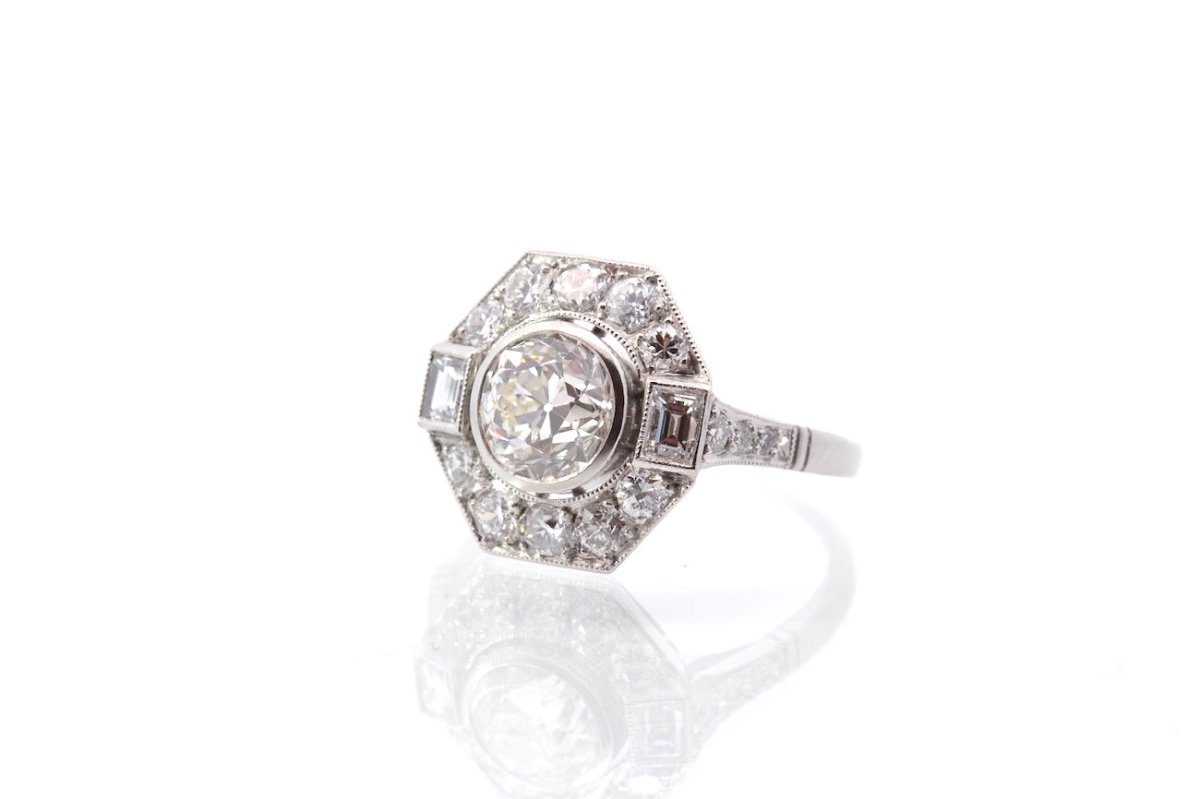 Bague style art déco en platine sertie de diamants - Castafiore