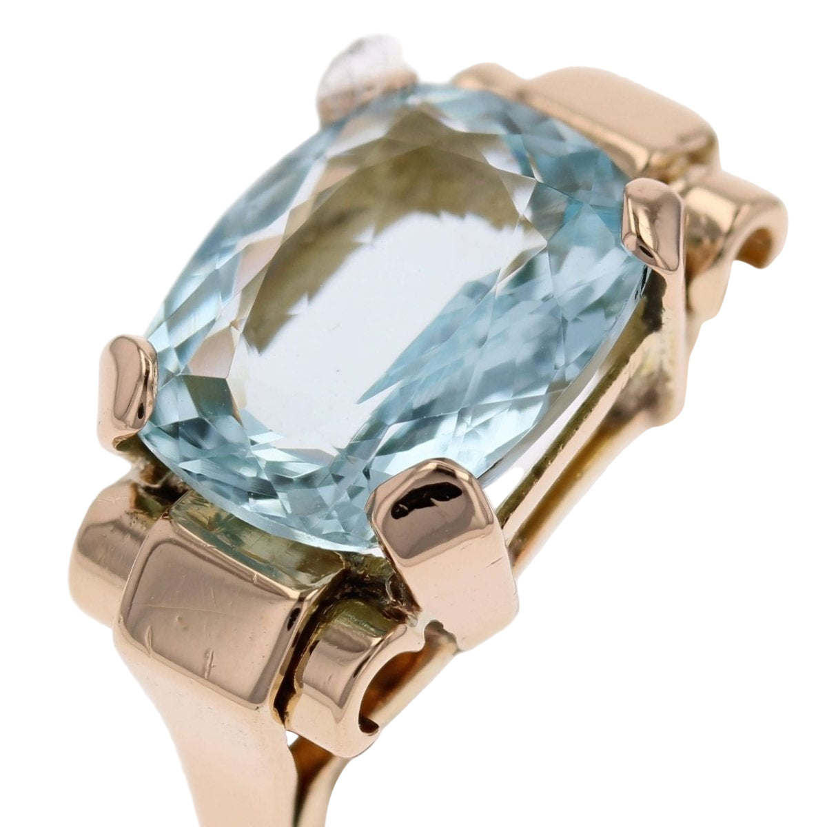 Bague Tank aigue - marine en or rose - Castafiore