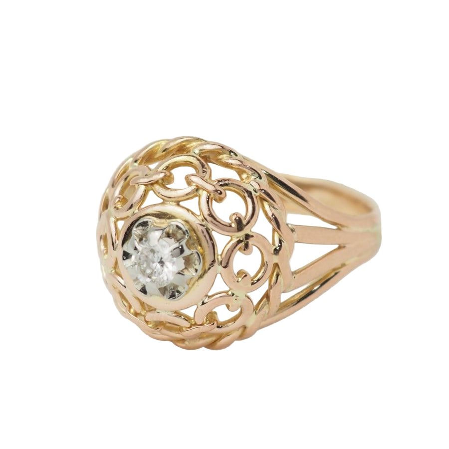 Bague Tank ajourée en or rose et diamant - Castafiore