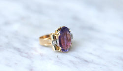 Bague Tank Améthyste et Diamants sur Or Jaune - Castafiore