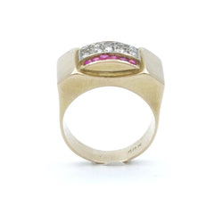 Bague tank arcade en or jaune et or gris avec diamants et rubis - Castafiore