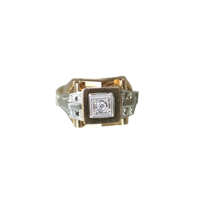 Bague Tank Art Déco deux ors et diamant - Castafiore
