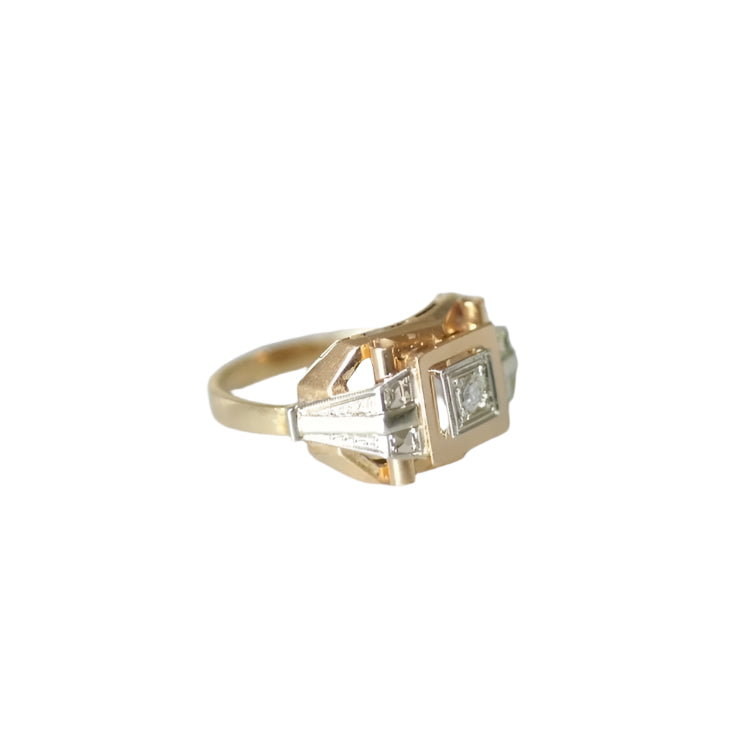 Bague Tank Art Déco deux ors et diamant - Castafiore