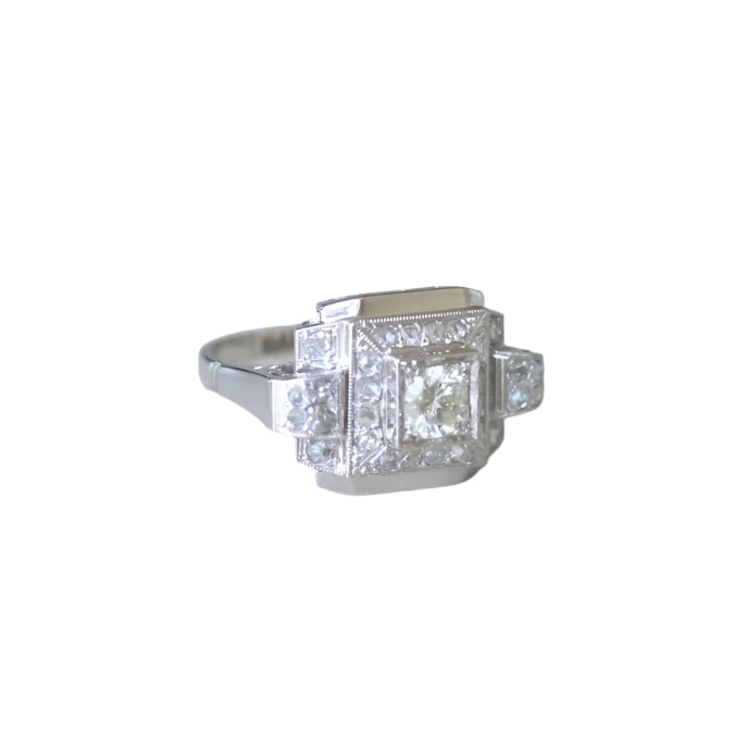 Bague Tank Art Déco Diamants Or Blanc - Castafiore