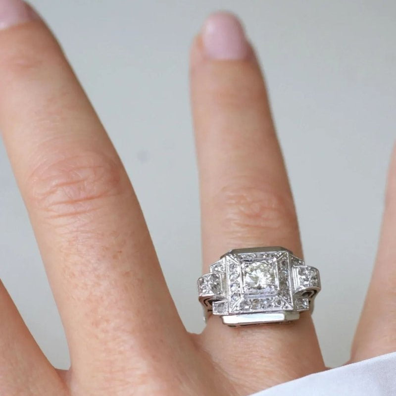 Bague Tank Art Déco Diamants Or Blanc - Castafiore