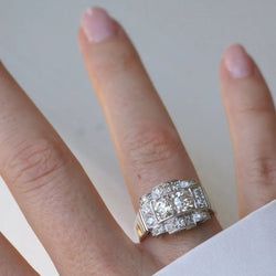 Bague Tank Art Déco Diamants sur Or Blanc et Platine - Castafiore