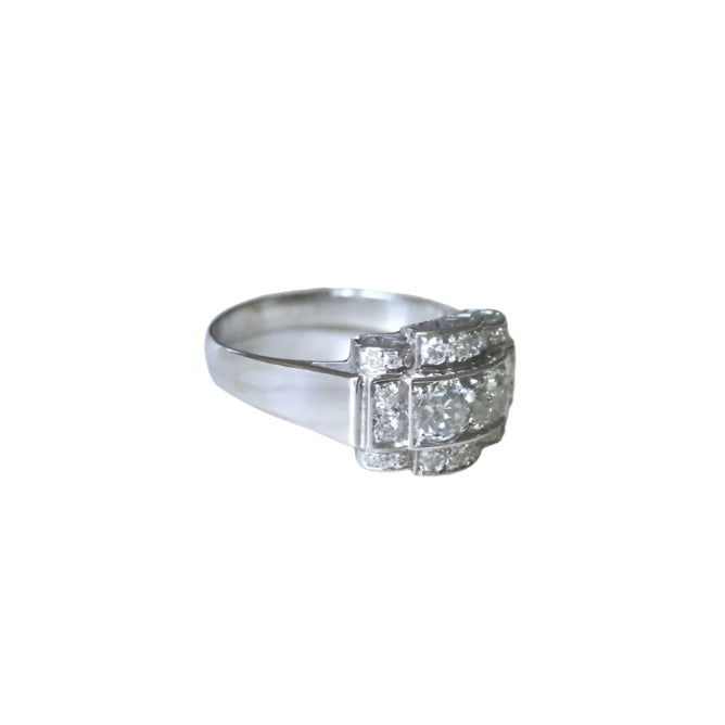 Bague Tank Art Déco Diamants sur Or Blanc et Platine - Castafiore