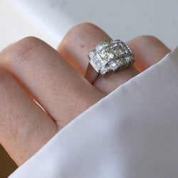 Bague Tank Art Déco Diamants sur Or Blanc et Platine - Castafiore