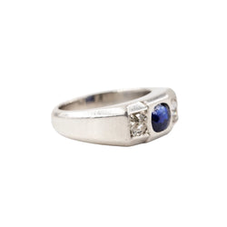 Bague Tank Art déco LOUIS HEISSLER en platine, saphir et diamants - Castafiore