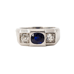 Bague Tank Art déco LOUIS HEISSLER en platine, saphir et diamants - Castafiore