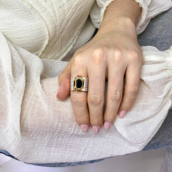 Bague Tank Art Déco saphir diamants en or jaune et blanc