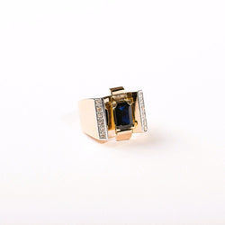 Bague Tank Art Déco saphir diamants en or jaune et blanc