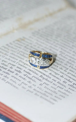 Bague Tank Asymétrique Diamants et Saphirs - Castafiore