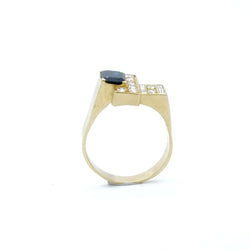 Bague tank asymétrique en or jaune et saphir - Castafiore