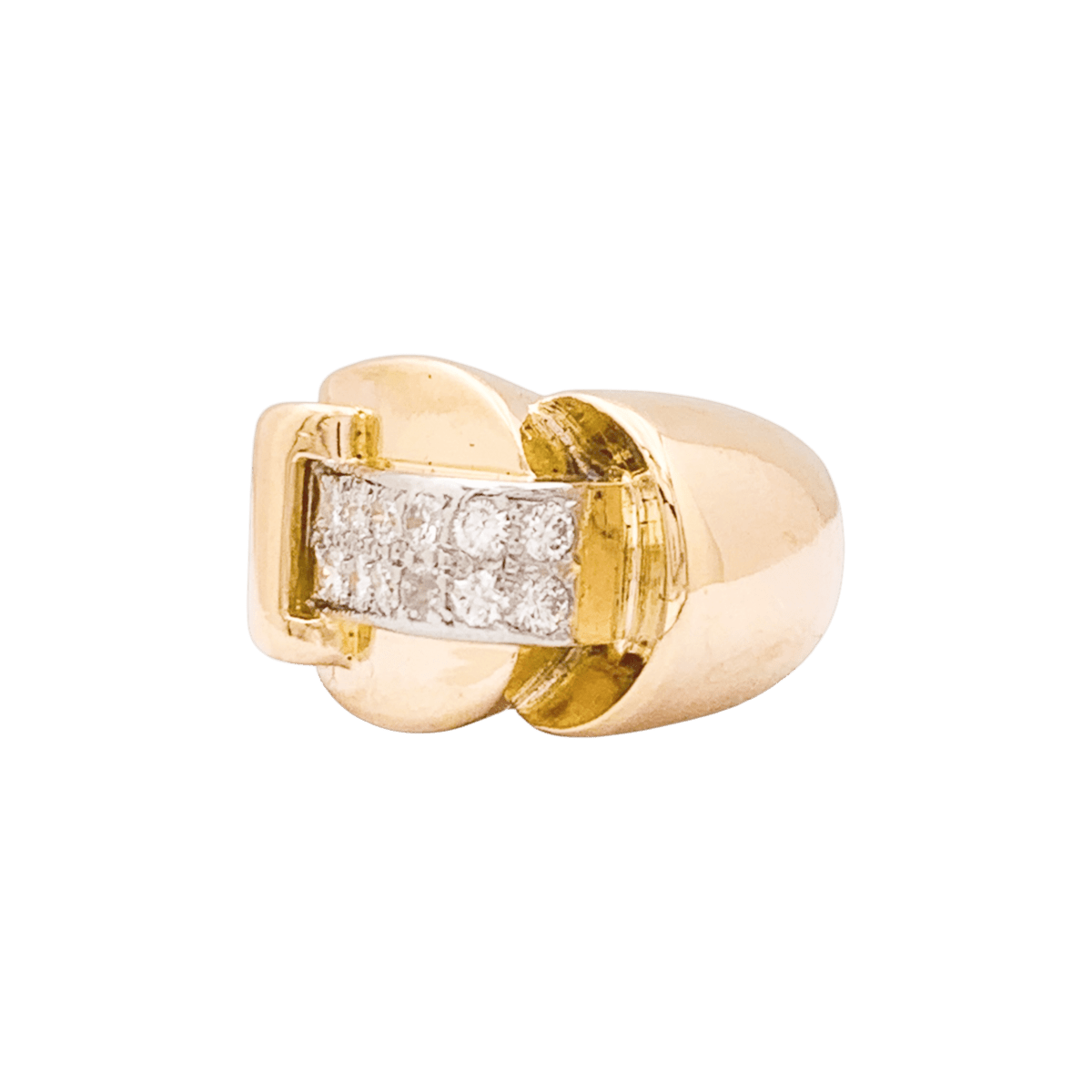 Bague Tank asymétrique en or rose et platine avec diamants - Castafiore