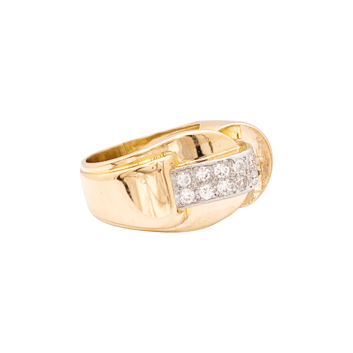 Bague Tank asymétrique en or rose et platine avec diamants - Castafiore