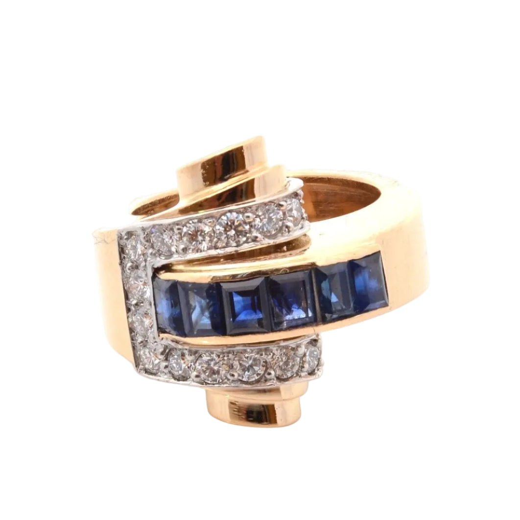 Bague Tank BOUCHERON en or jaune, saphirs et diamants - Castafiore