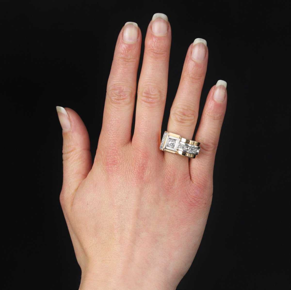 Bague tank diamants asymétrique - Castafiore