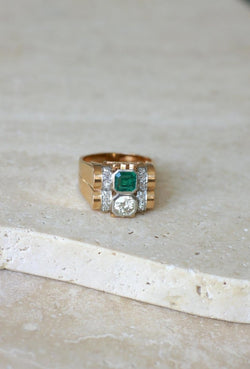 Bague Tank Emeraude Colombienne et Diamants - Castafiore