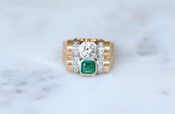 Bague Tank Emeraude Colombienne et Diamants - Castafiore
