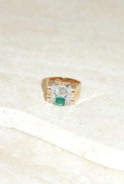 Bague Tank Emeraude Colombienne et Diamants - Castafiore