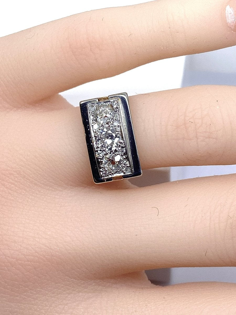 Bague Tank en or 18 carats et platine en diamants - Castafiore