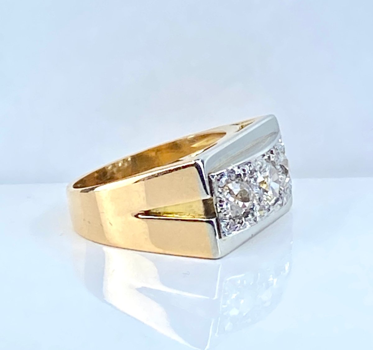 Bague Tank en or 18 carats et platine en diamants - Castafiore