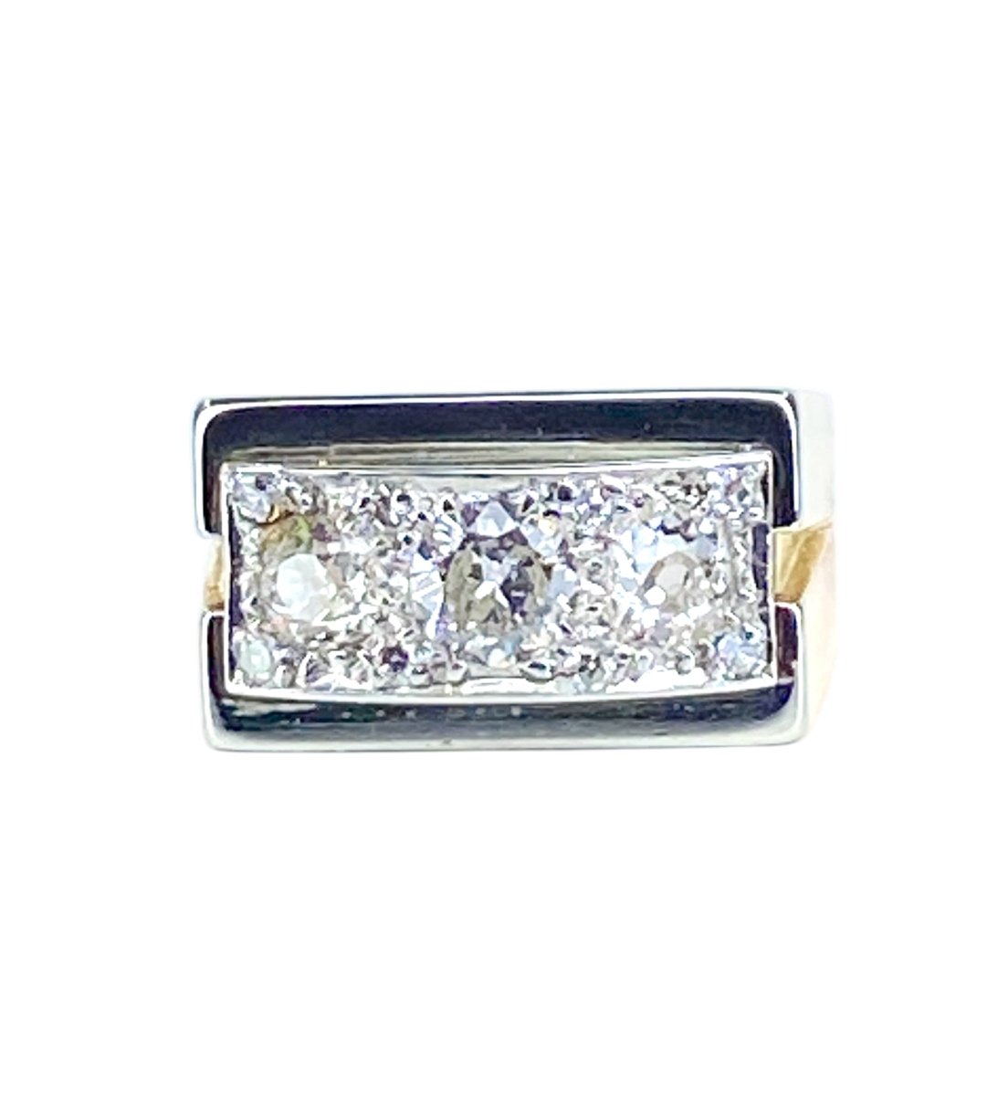 Bague Tank en or 18 carats et platine en diamants - Castafiore