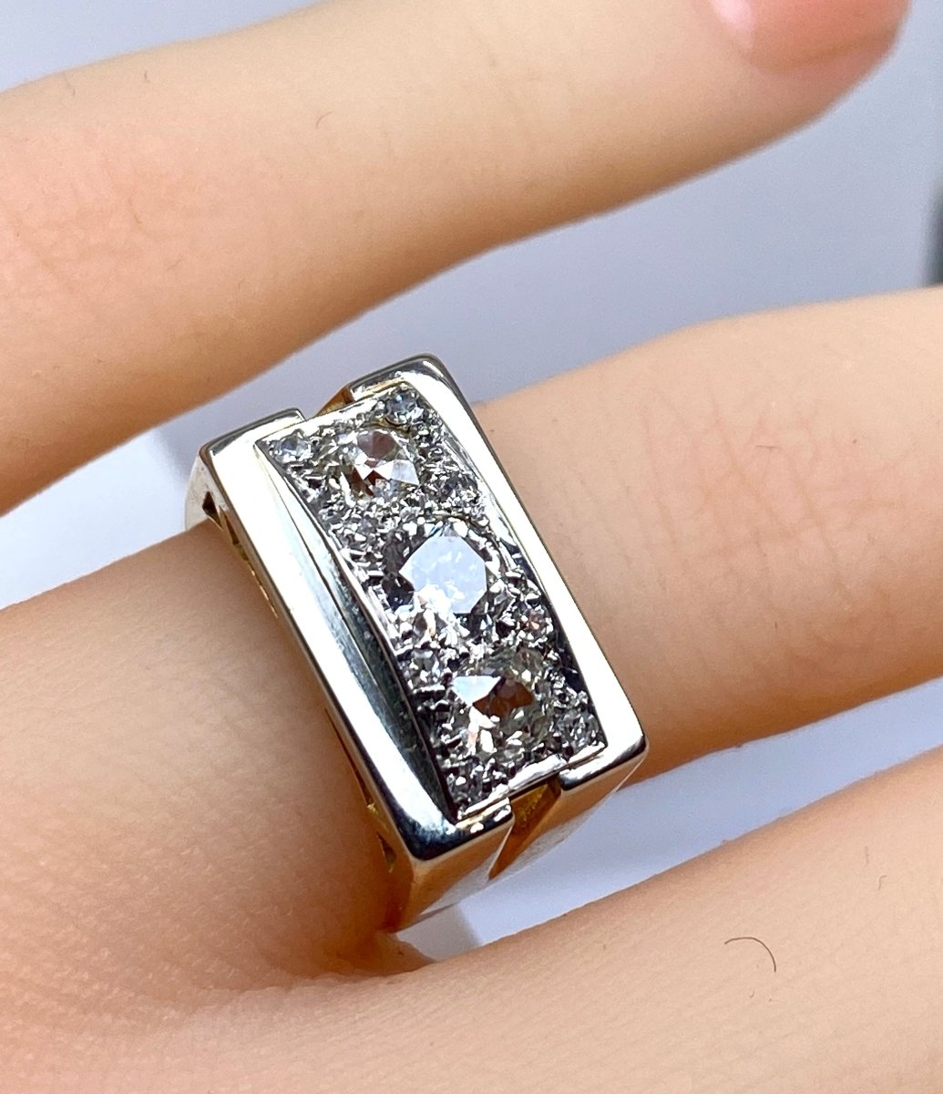 Bague Tank en or 18 carats et platine en diamants - Castafiore