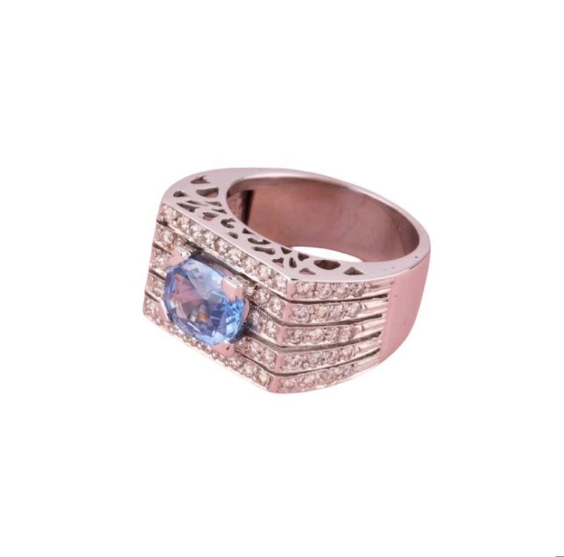 Bague Tank en or blanc 18k saphir et diamants - Castafiore