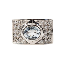 Bague Tank en or blanc, aigue-marine et diamants - Castafiore