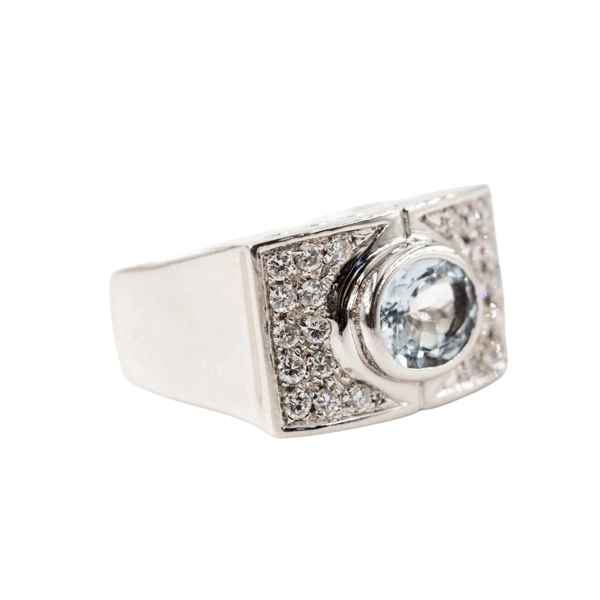 Bague Tank en or blanc, aigue-marine et diamants - Castafiore